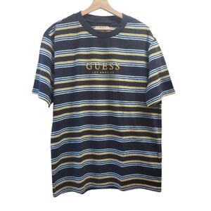 Guess Originals T Shirt Striped Embroidered Logo Classic Los Angeles Blue Size M